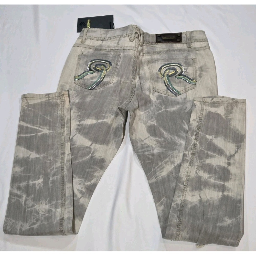 99' Rocawear Simone Straight Jean Wmns Sz 7 Gray Acid Wash NWT Distressed Ripped